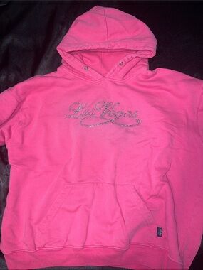 Y2k Mcbling Hot Pink Hoodie with Rhinestone Script